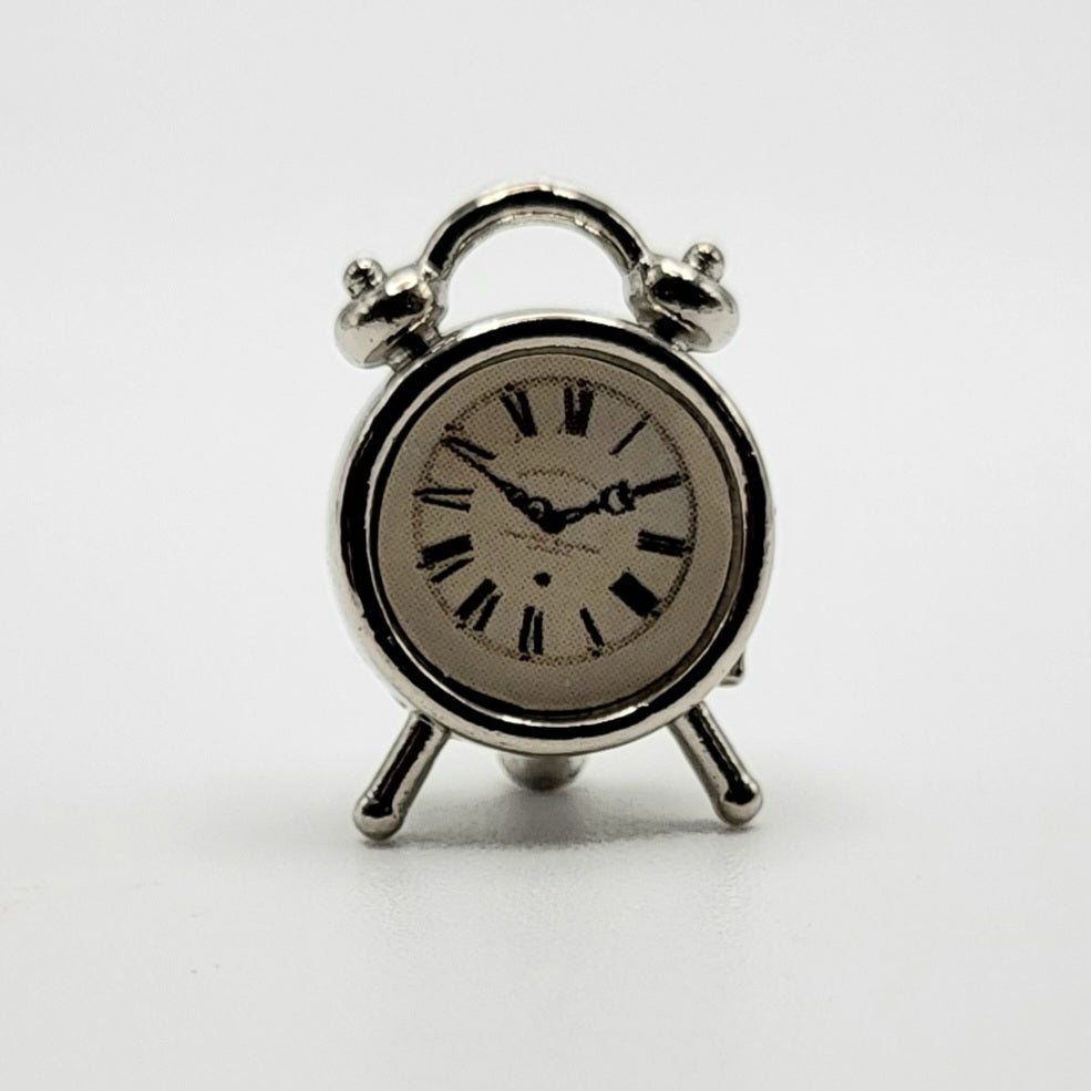 Silver Alarm Clock - Non-Working - 1/12 Scale Dollhouse Miniature