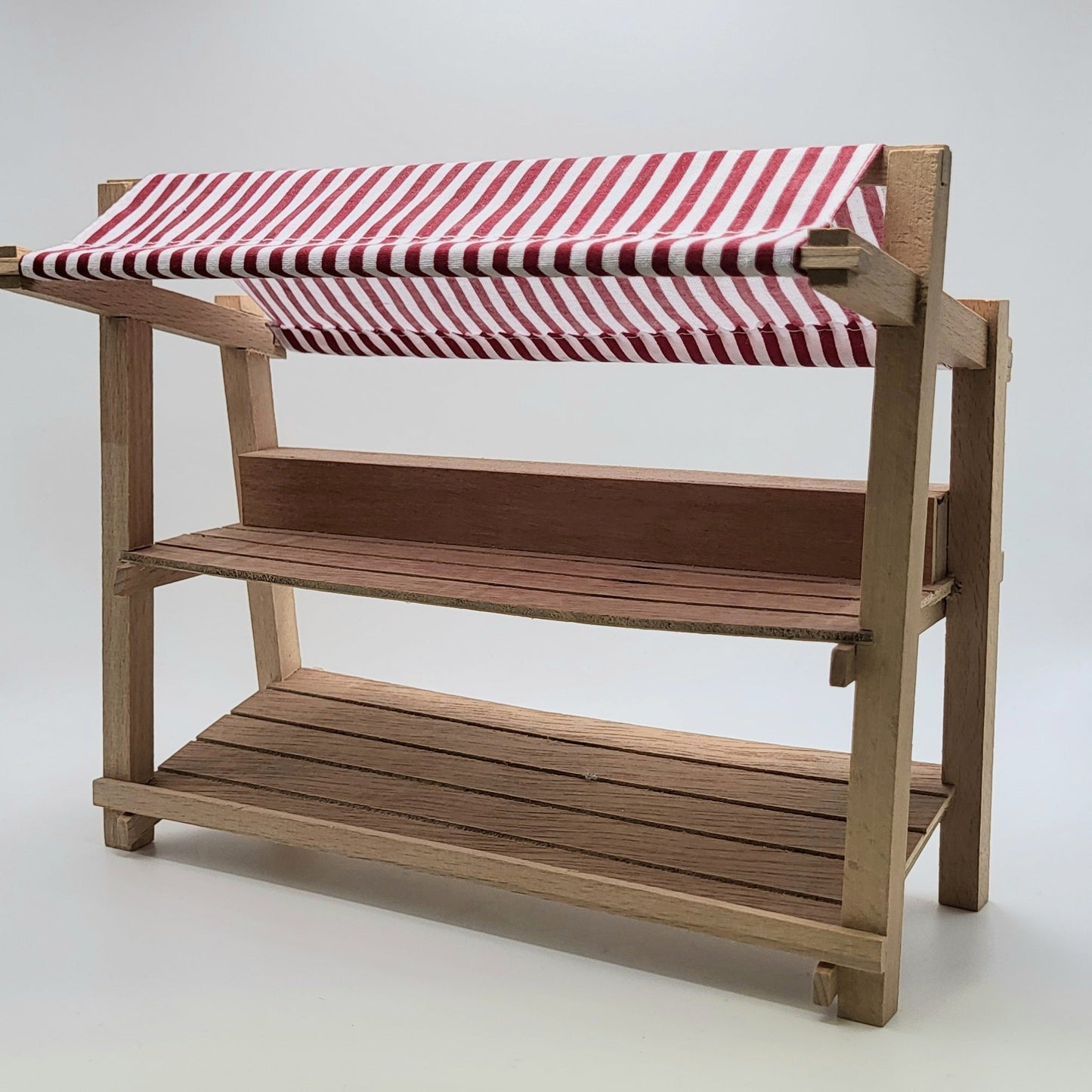 Market Stall - Red/White Stripe Canopy - 1/12 Scale Dollhouse Miniature