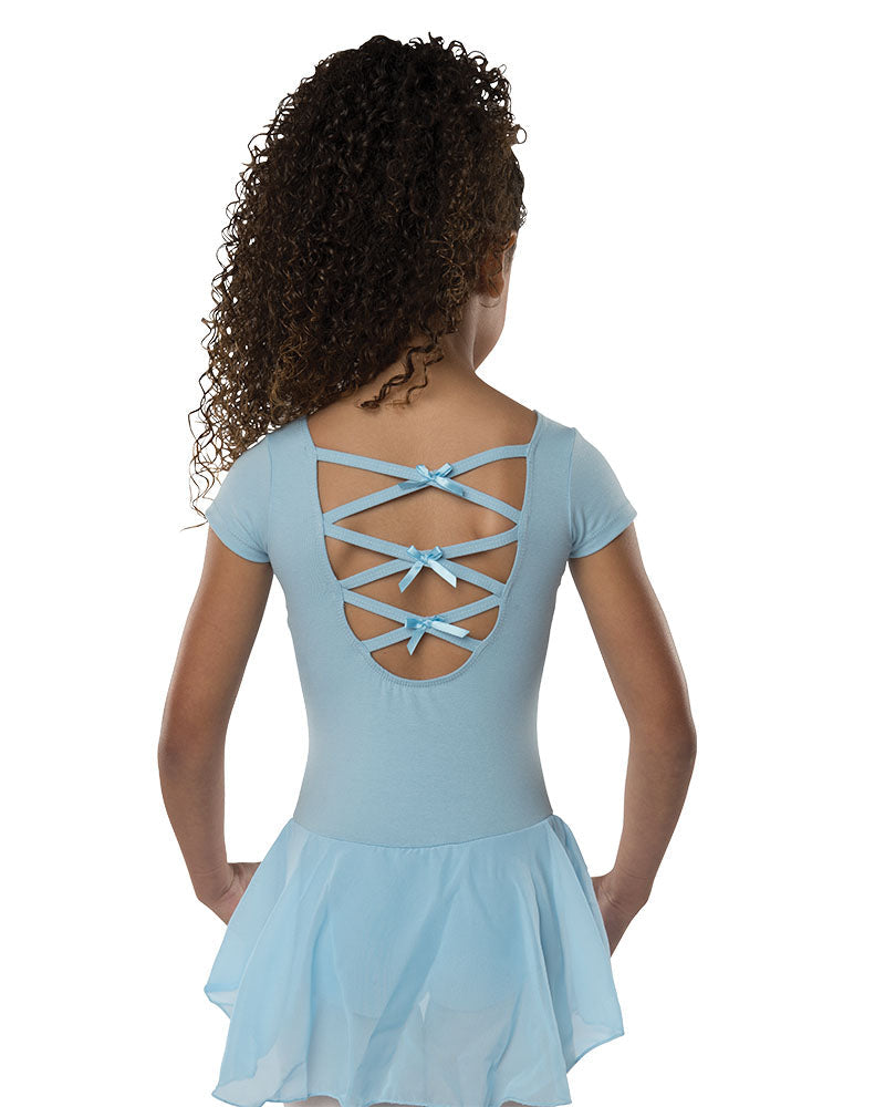 Daphne Girls Light Blue Cap Sleeve Leo Dress With XX Back - Select Size
