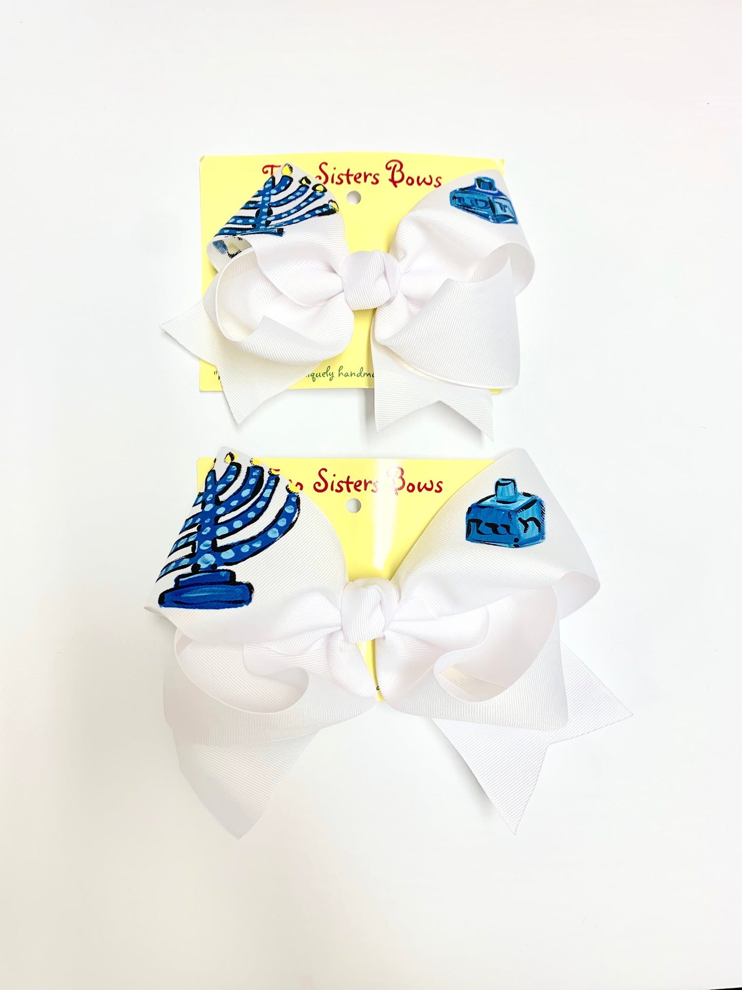 Happy Hanukkah -Handpainted White Hair bow - Choose 6â or 8â