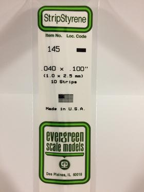 Evergreen .040" x .100" White Strip - Polystyrene - #145