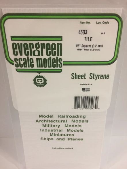 Evergreen Square Tile - 1/8" - Opaque White Polystyrene - #4503
