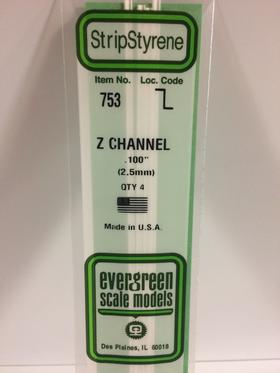 Evergreen Z Channel 2.5MM - Opaque White Polystyrene - #753