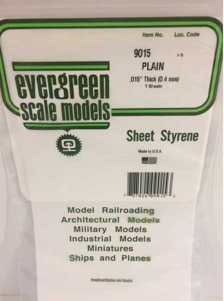 Evergreen Plain Sheet - .015" - 6x12 - Opaque White Polystyrene - #9015