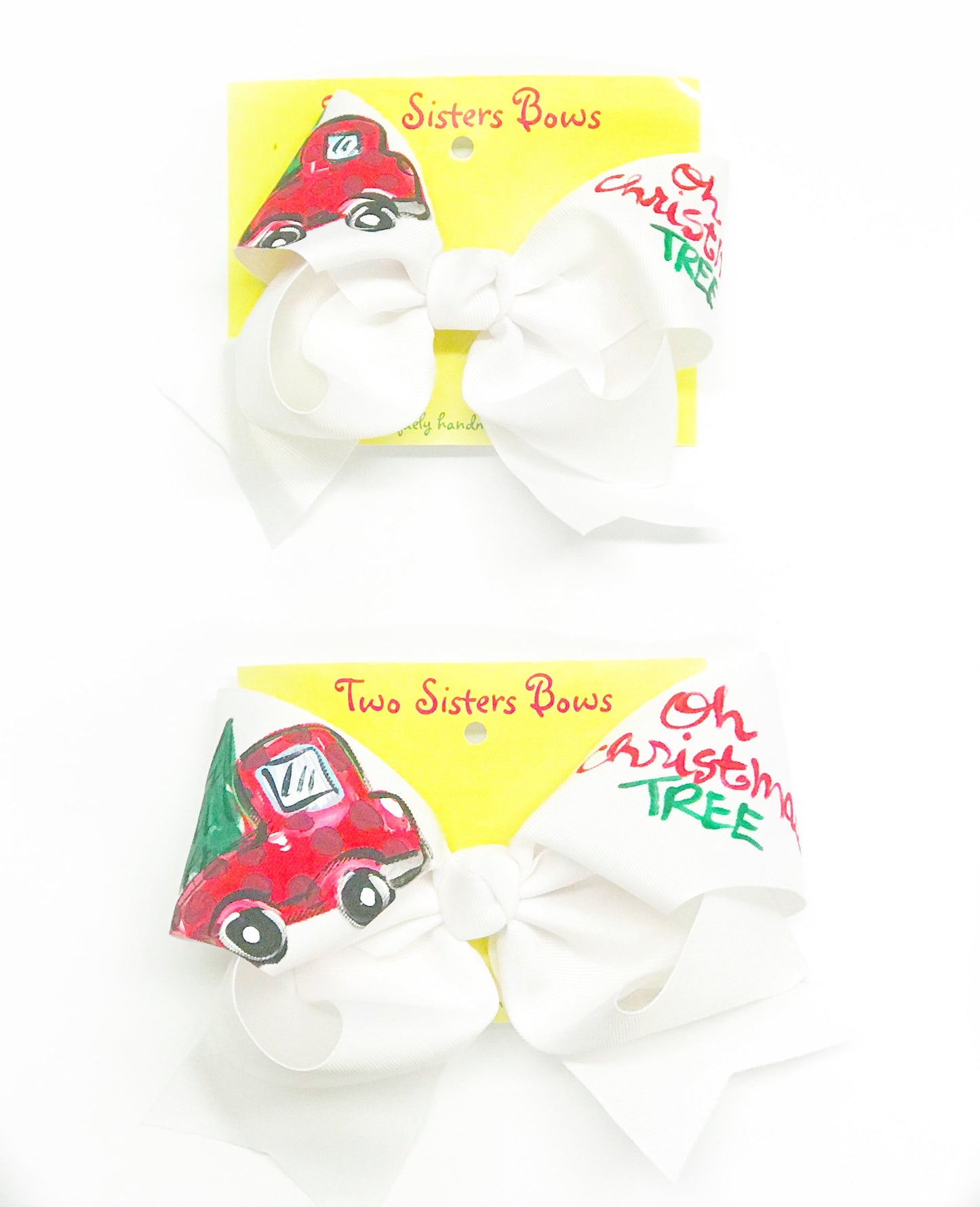 Christmas Truck -Handpainted White Hair bow - Choose 6â or 8â