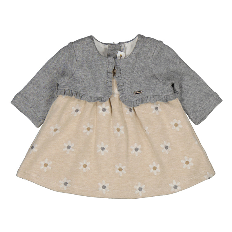 Dress with Knit Cardigan in Sand Hue