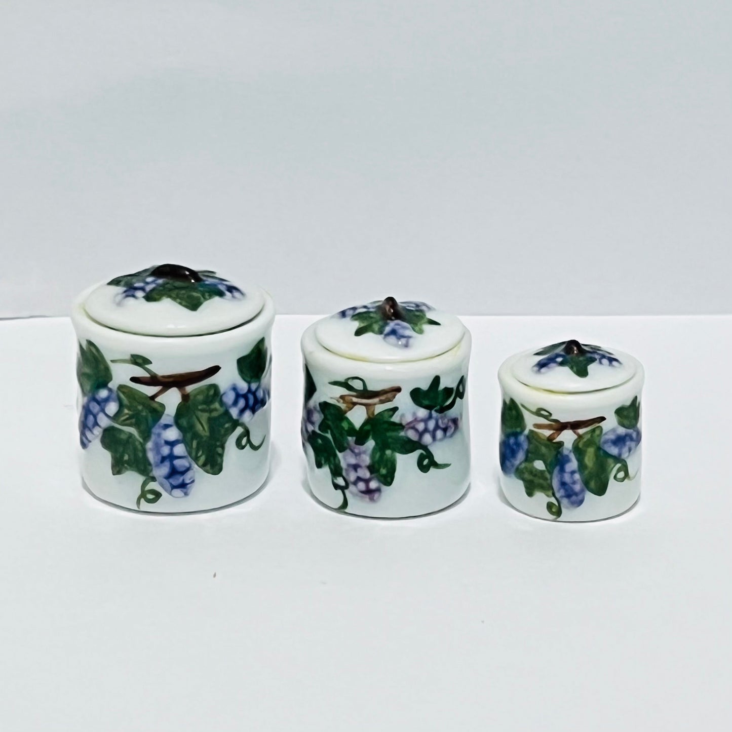 Set of 3 Canisters - Ceramic - 1/2 Scale Dollhouse Miniature