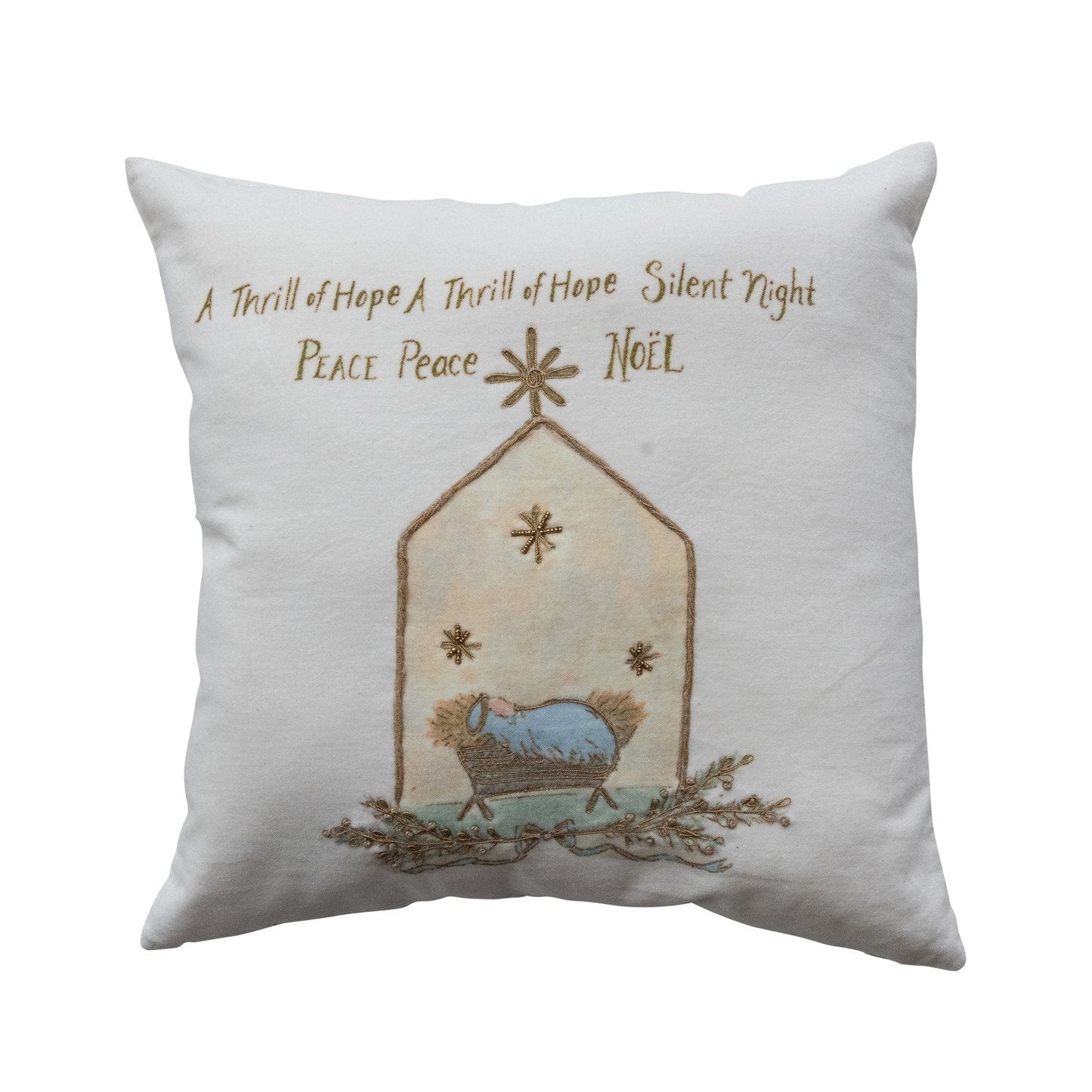 18" Square Hand-Embroidered Velvet Pillow with French Knots & Beads
