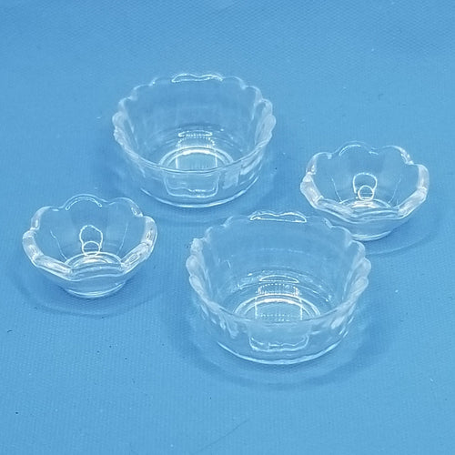 Set of 4 Clear Plastic Bowls - Scalloped Edges - 1/12 Scale Miniature