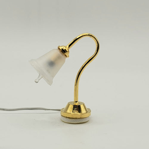 Brass Desk Lamp with Frosted Tulip Shade - 12-Volt - 1/12 Scale Dollhouse Miniature