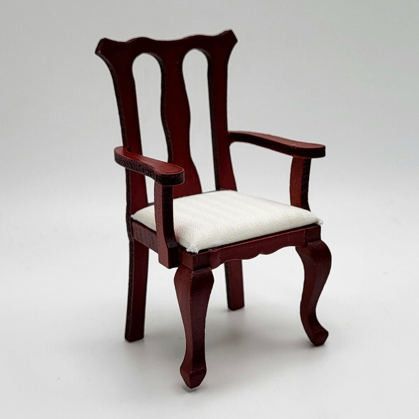 Dining Room Arm Chair - Mahogany with White Seat - 1/12 Scale Miniature