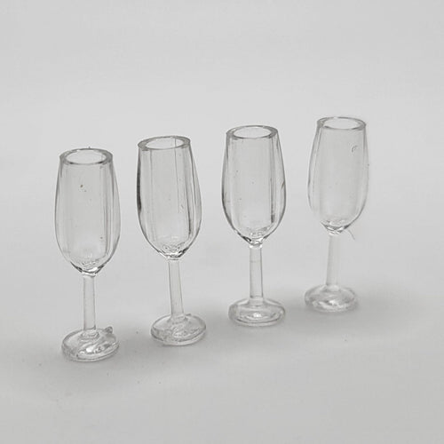 Plastic Champagne Glasses - Set of 4 - 1/12 Scale Dollhouse Miniature