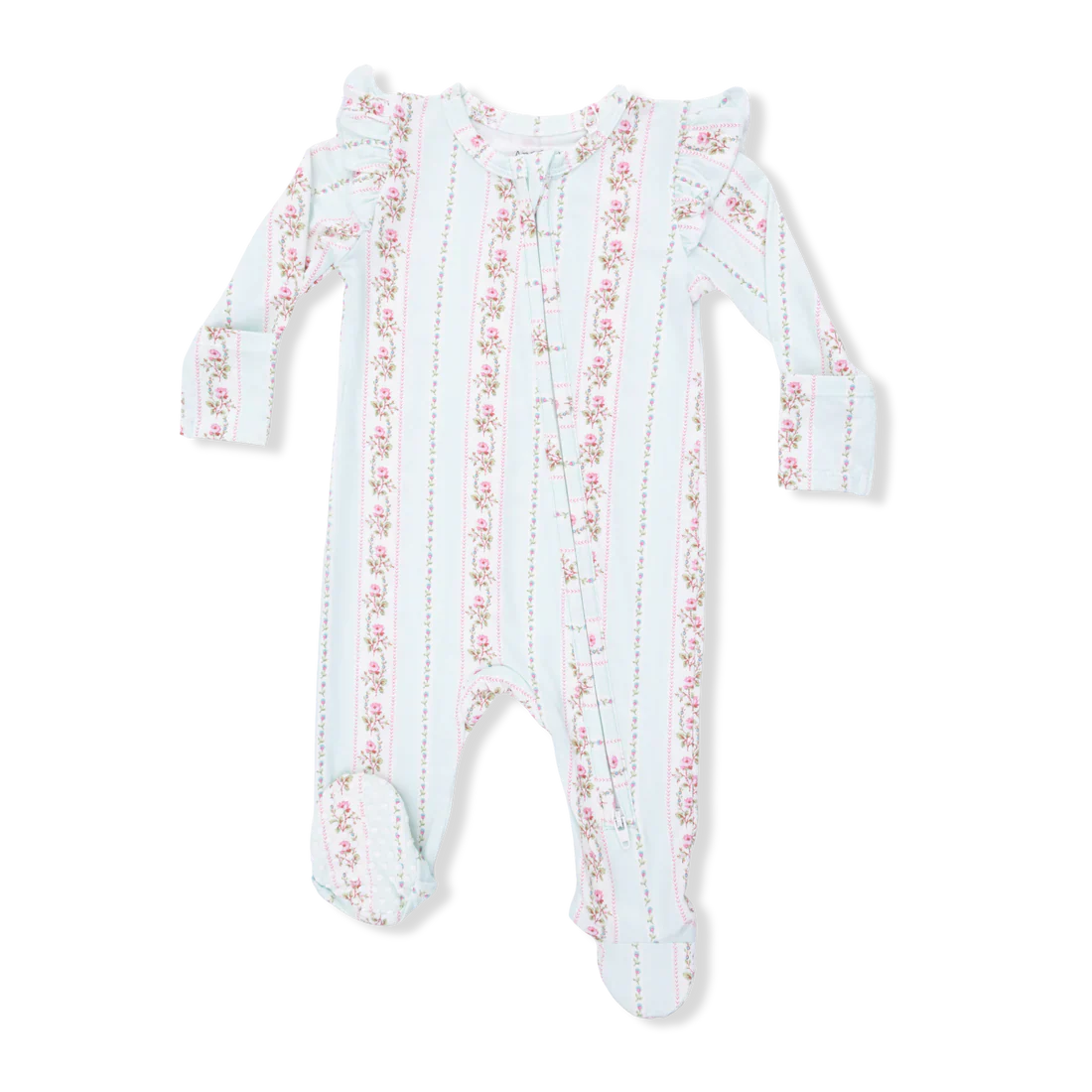 Antoinette Stripe 2 Way Ruffle Sleeve Zipper Footie