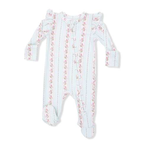 Antoinette Stripe 2 Way Ruffle Sleeve Zipper Footie
