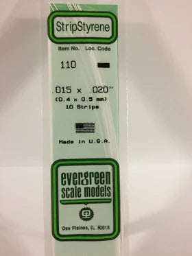 Evergreen .015" x .020" White Strip - Polystyrene - #110