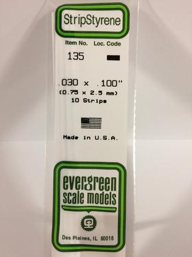 Evergreen .030" x .100" White Strip - Polystyrene - #135