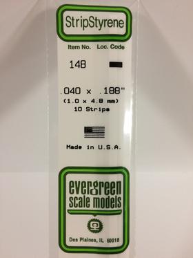 Evergreen .040" x .188" White Strip - Polystyrene - #148