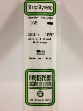 Evergreen .080" x .188" White Strip - Polystyrene - #168