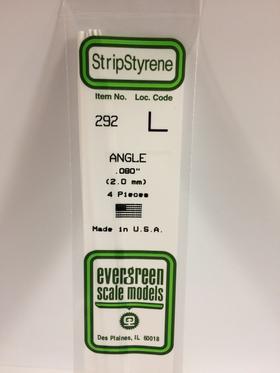 Evergreen Angle .080" - Opaque White Polystyrene - #292