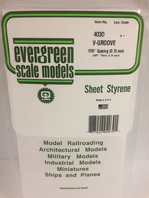 Evergreen V-Groove Siding .040", .030" Spacing - Opaque White Polystyrene - #4030