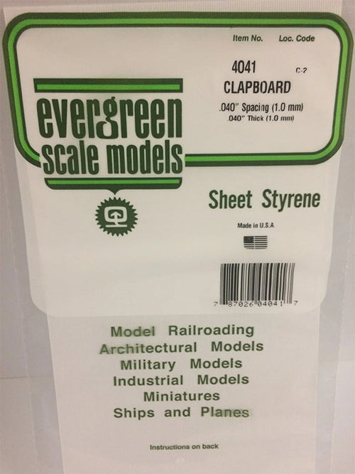 Evergreen Clapboard Siding .040", .040" Spacing - Opaque White Polystyrene - #4041