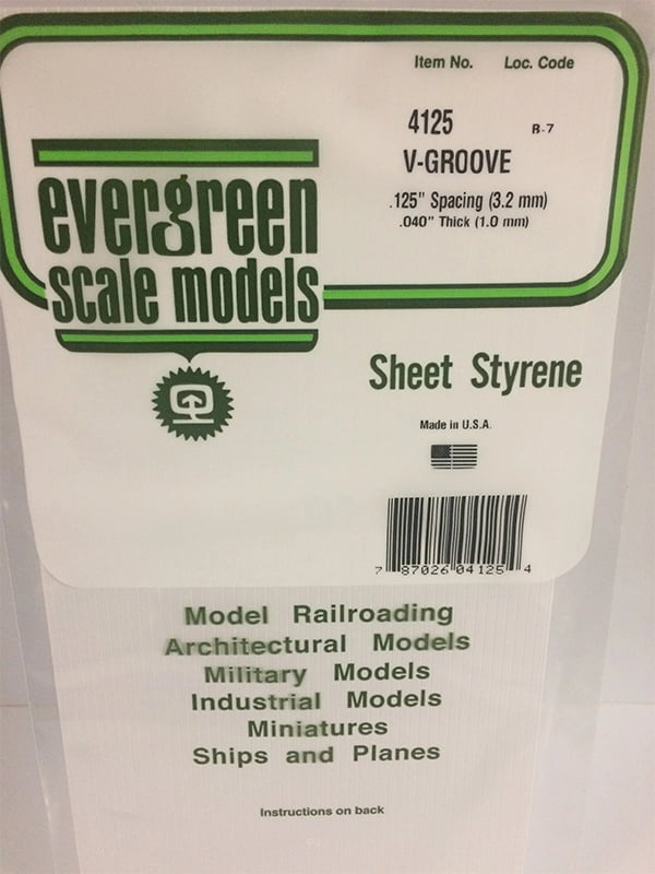 Evergreen V-Groove Siding .040", .125" Spacing - Opaque White Polystyrene - #4125
