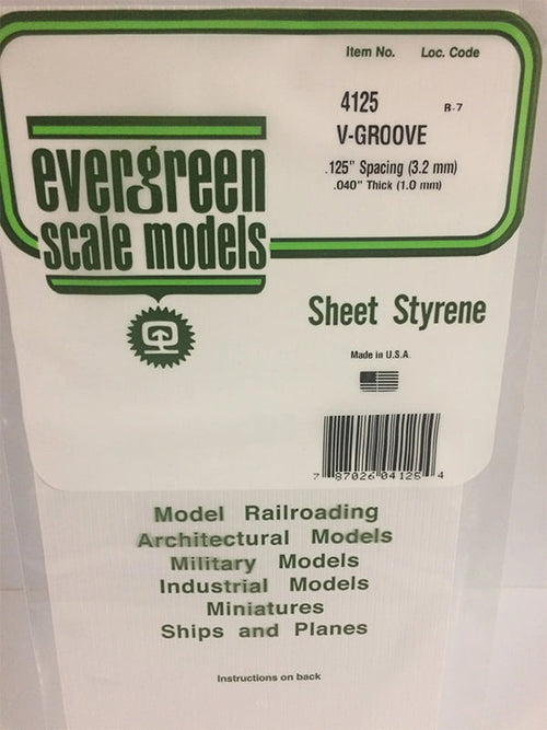 Evergreen V-Groove Siding .040", .125" Spacing - Opaque White Polystyrene - #4125