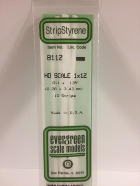 Evergreen HO Strips - 1" x 12" - Opaque White Polystyrene - #8112