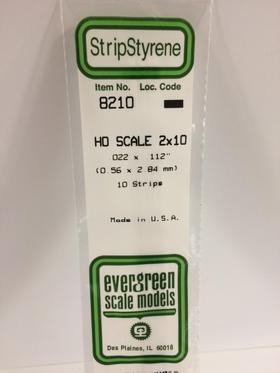 Evergreen HO Strips - 2" x 10" - Opaque White Polystyrene - #8210