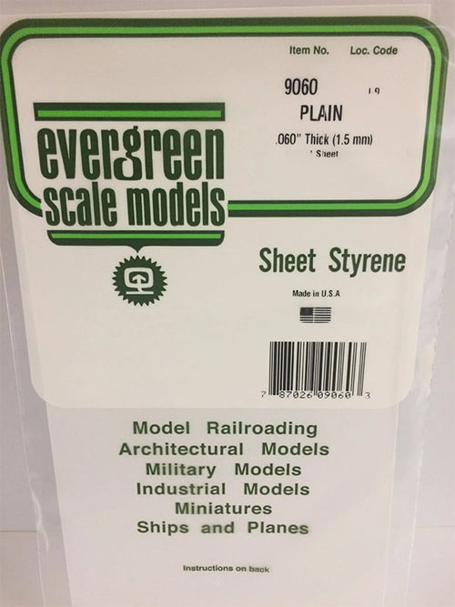 Evergreen Plain Sheet - .060" - 6x12 - Opaque White Polystyrene - #9060