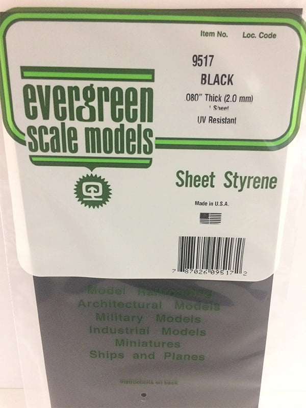 Evergreen Black Sheet - 2.0MM - 6x12 - Opaque Black Polystyrene - #9517
