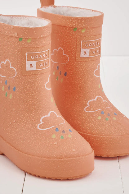 Grass & Air - Colour Changing Kids Wellies with Teddy Fleece Lining - Volcanic Orange
