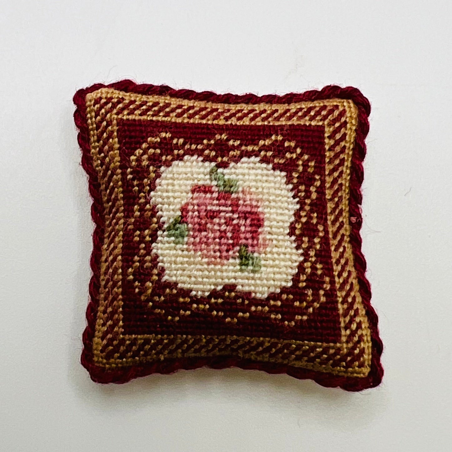 Handmade Petit-Point Pillow - 1/12 Scale Dollhouse Miniature