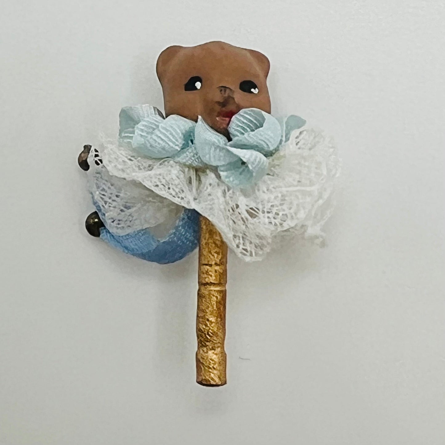 Handmade Teddy Bear Head Baby Rattle - 1/12 Scale Dollhouse Miniature