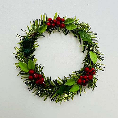 Christmas Wreath - Greenery with Red Berries - 1/12 Scale Dollhouse Miniature
