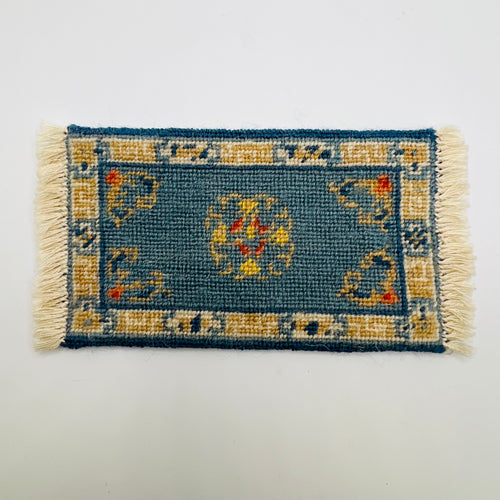 Handmade Cross-Stitched Small Blue Carpet - 1/12 Scale Dollhouse Miniature
