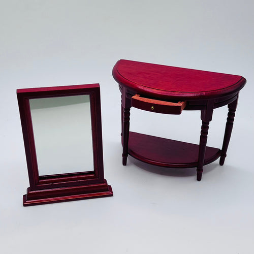 Hall Table and Mirror - Mahogany - 1/12 Scale Dollhouse Miniature