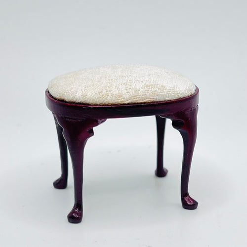 Bespaq Mahogany Footstool Upholstered in Off White - 1/12 Scale Dollhouse Miniature