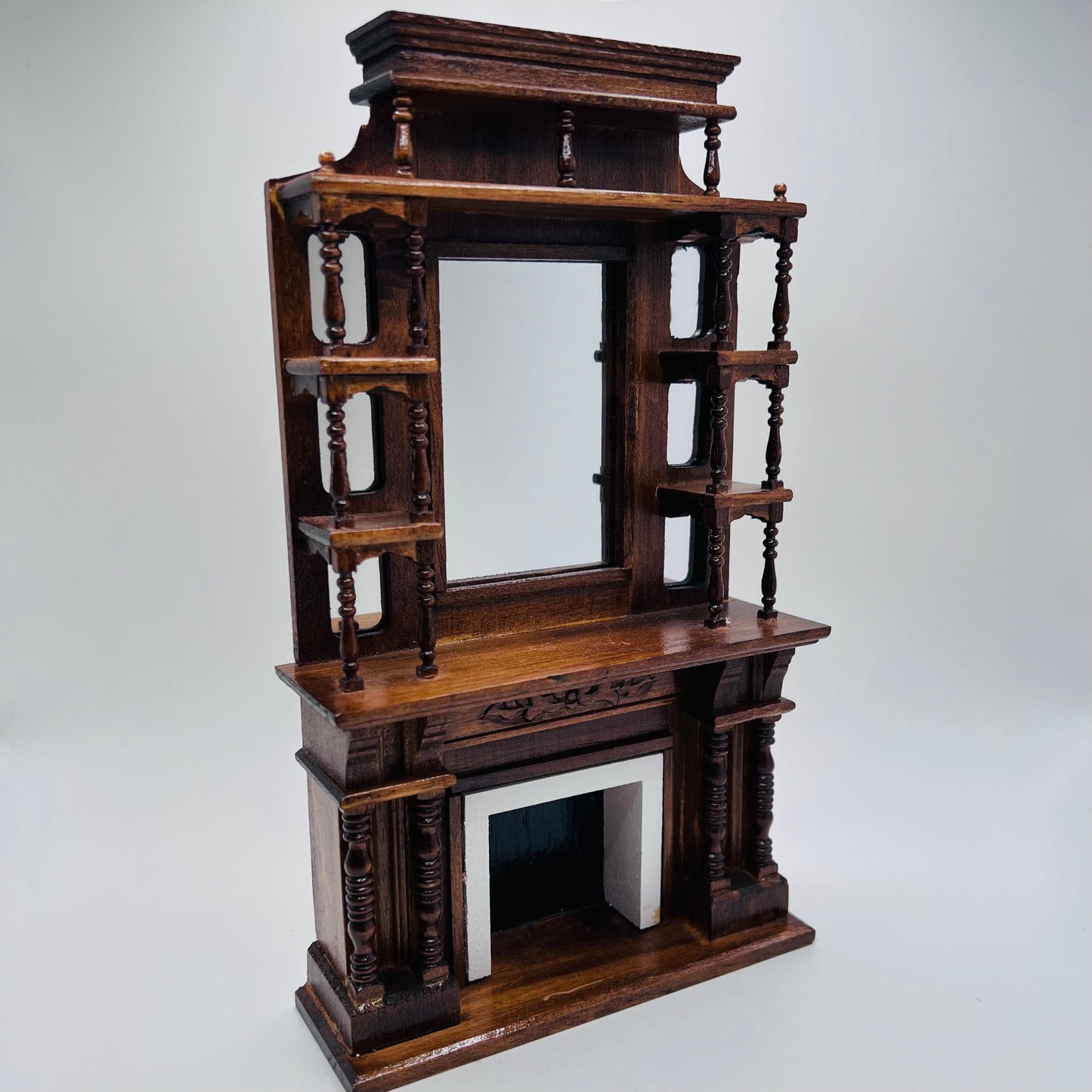 Mirrored Walnut Fireplace - 1/12 Scale Dollhouse Miniature