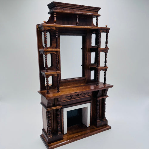 Mirrored Walnut Fireplace - 1/12 Scale Dollhouse Miniature