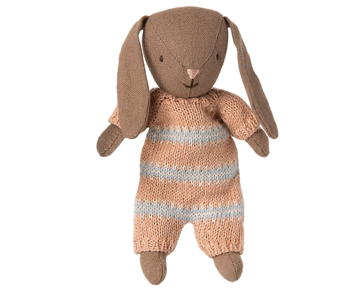 Micro-Bunny, Brown with Dusty Rose Knitted Suit - Maileg