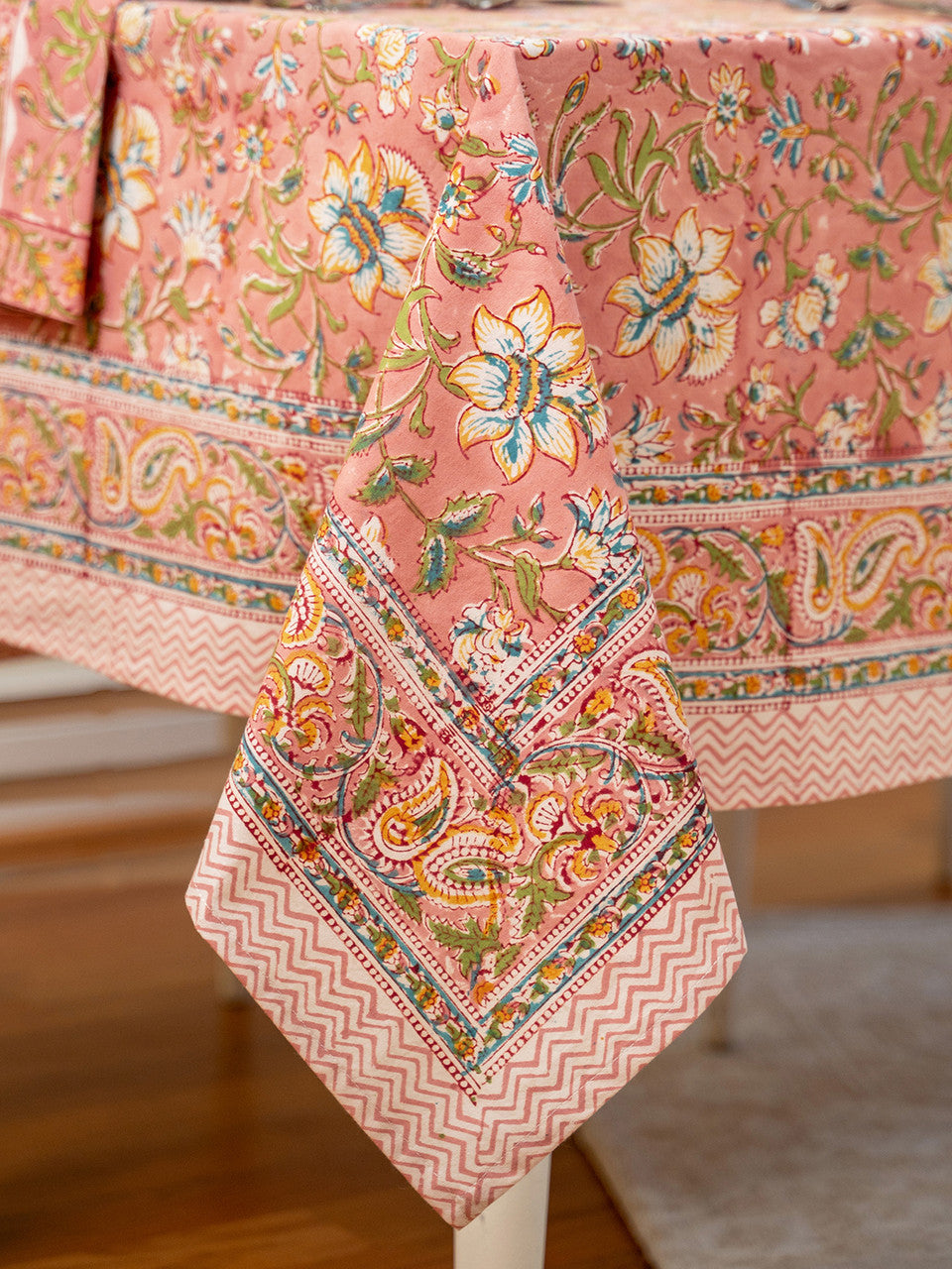 April Cornell – Blossom Block Print Tablecloth, Peach