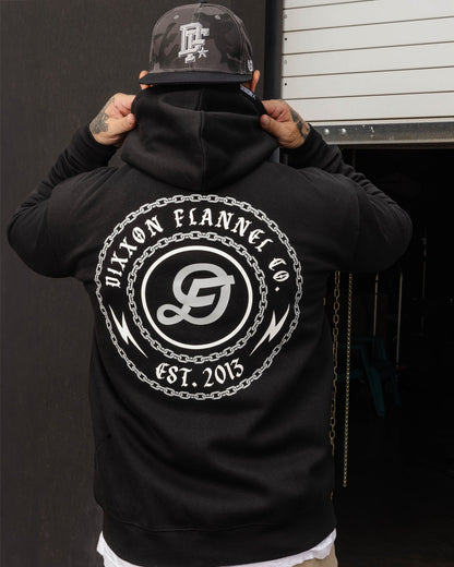 Gray & White Linked Zip Up Hoodie - Black