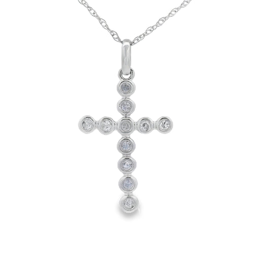 .09ct Diamond Cross Religious Pendant 14KT White Gold