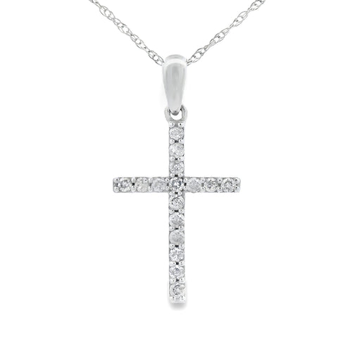 .13ct Diamond Cross Religious Pendant 14KT White Gold