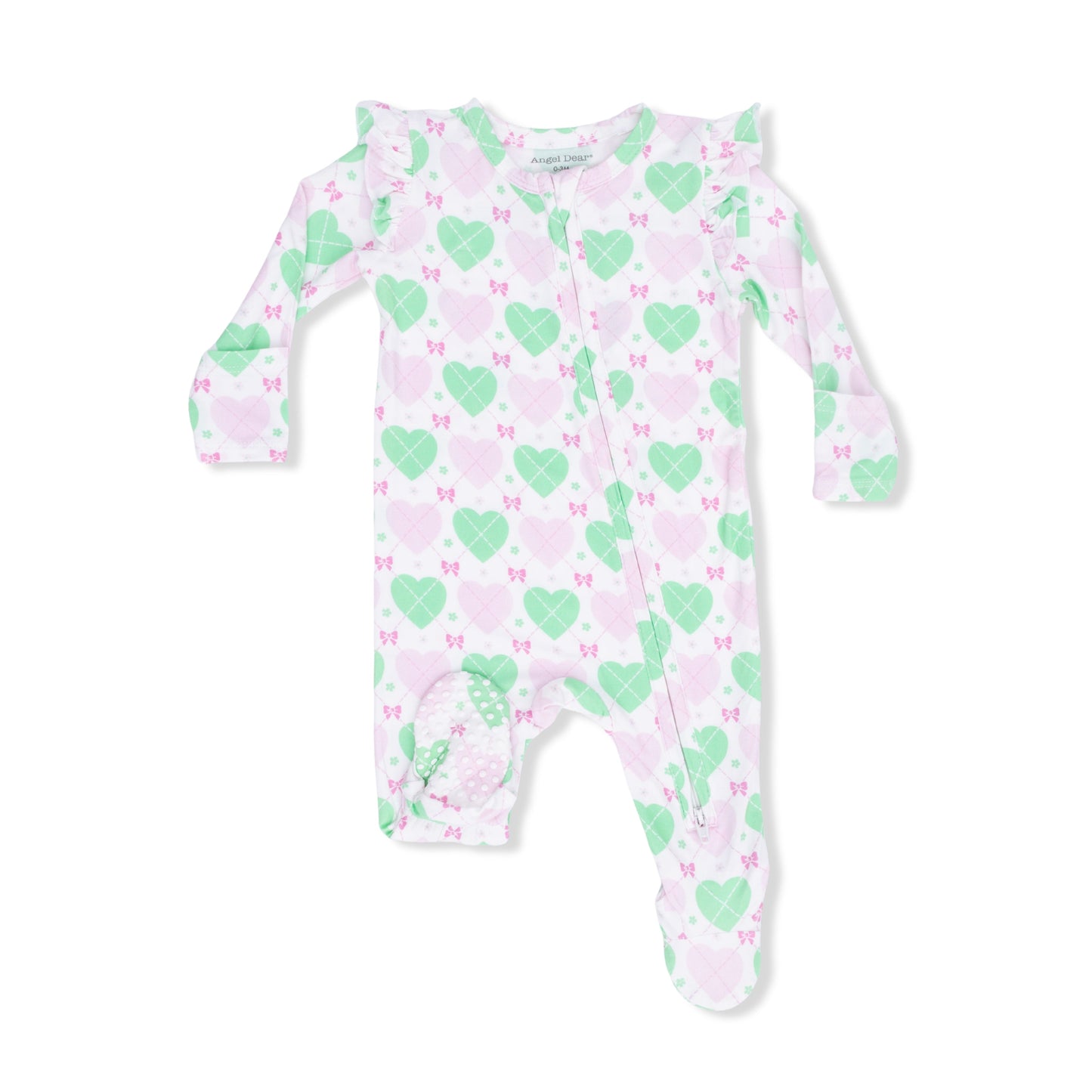 Heart Argyle 2 Way Ruffle Sleeve Zipper Footie